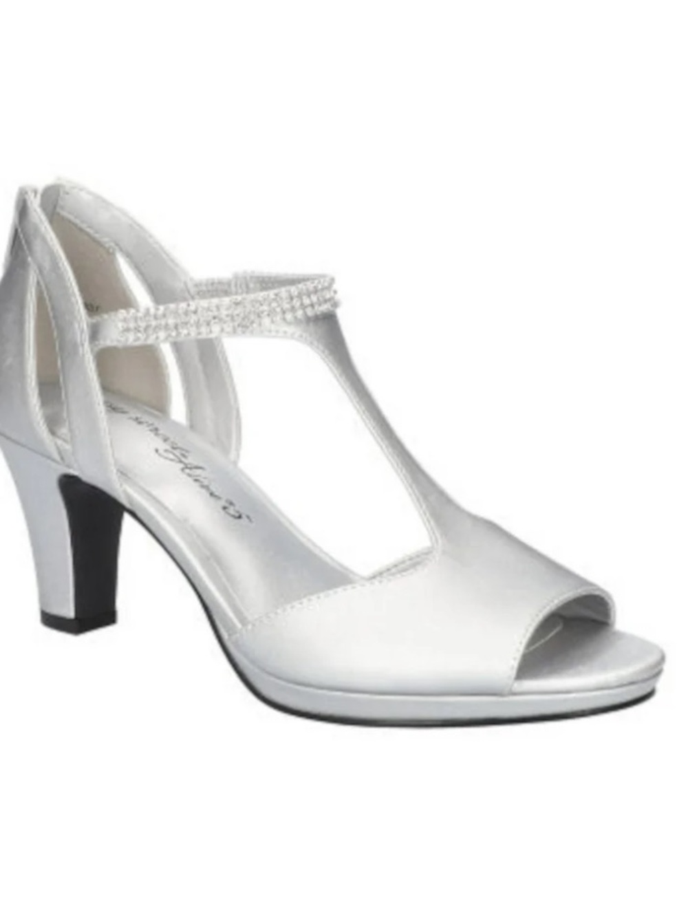 EASY STREET ALIVE AT 5 Womens Silver Rhinestone T-Strap Dress Heeled Sandal 10